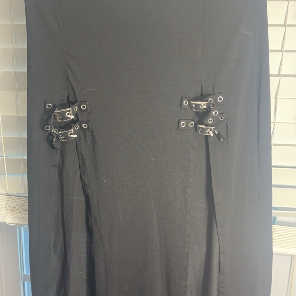 Chic Black Dress with Buckle Accents